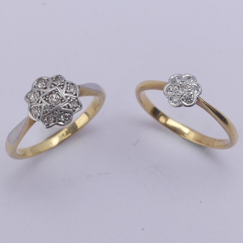 214 - A small diamond flowerhead Ring, mounted in 18ct yellow gold and platinum, Size K, together with ano... 