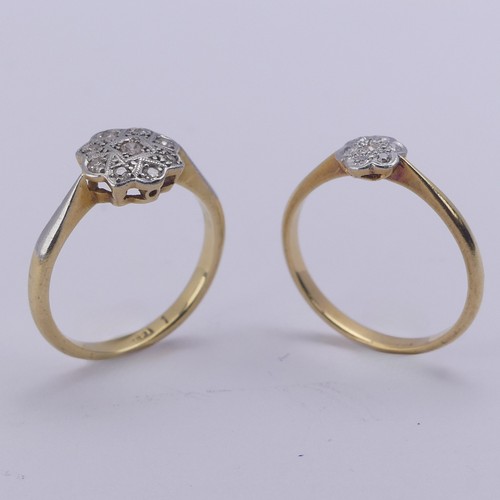 214 - A small diamond flowerhead Ring, mounted in 18ct yellow gold and platinum, Size K, together with ano... 