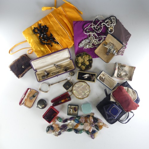 320 - A quantity of Costume Jewellery, including a gilt metal hinged bangle, probably Indian , the front s... 