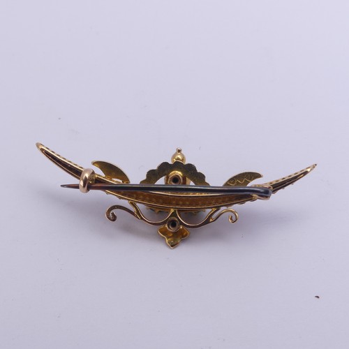 229 - An antique turquoise and seed pearl Brooch, mounted in 15ct yellow gold, with metal pin reverse, pro... 