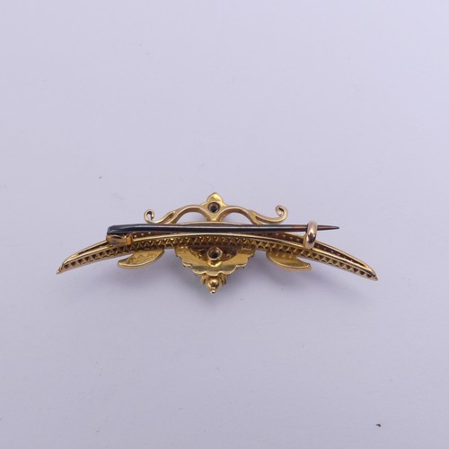 229 - An antique turquoise and seed pearl Brooch, mounted in 15ct yellow gold, with metal pin reverse, pro... 