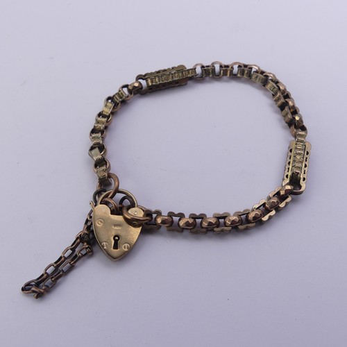 274 - A 9ct gold Bracelet, formed from part of an antique watchchain, with 9ct gold padlock clasp, marked ... 