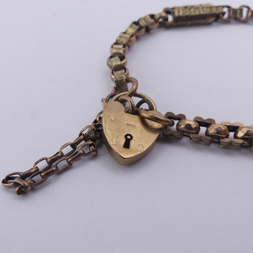 274 - A 9ct gold Bracelet, formed from part of an antique watchchain, with 9ct gold padlock clasp, marked ... 