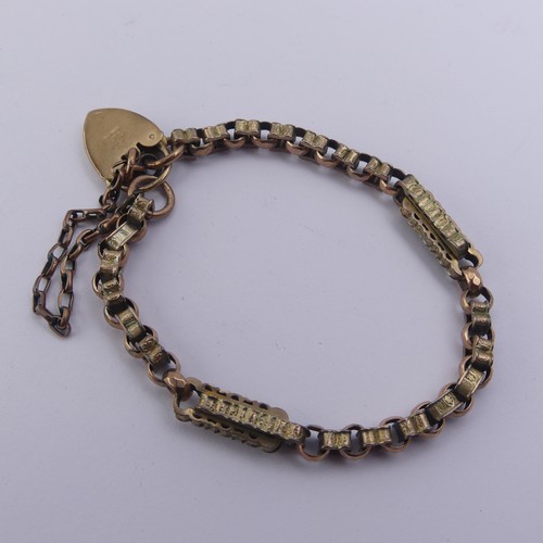 274 - A 9ct gold Bracelet, formed from part of an antique watchchain, with 9ct gold padlock clasp, marked ... 