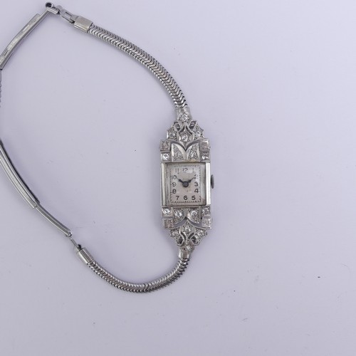 153 - An Art Deco lady's diamond Cocktail Watch, unsigned square dial with Swiss 16-jewels movement, with ... 