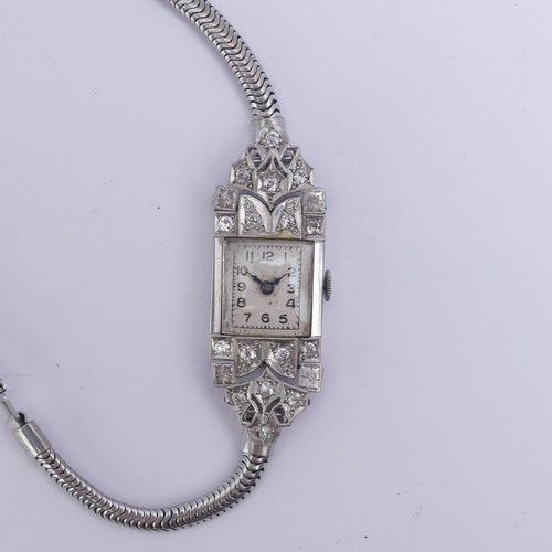 153 - An Art Deco lady's diamond Cocktail Watch, unsigned square dial with Swiss 16-jewels movement, with ... 