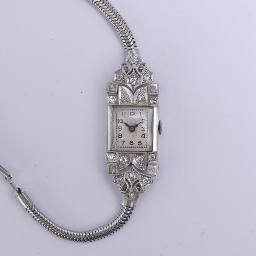 153 - An Art Deco lady's diamond Cocktail Watch, unsigned square dial with Swiss 16-jewels movement, with ... 