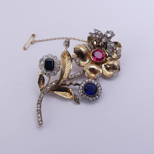 283 - A striking gem set foliate Brooch, formed from other pieces of jewellery including a sapphire and di... 