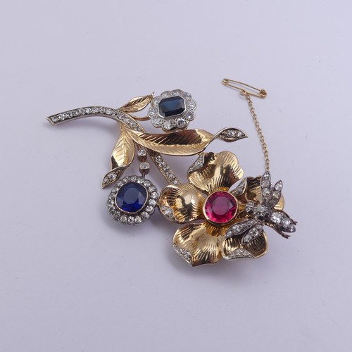 283 - A striking gem set foliate Brooch, formed from other pieces of jewellery including a sapphire and di... 