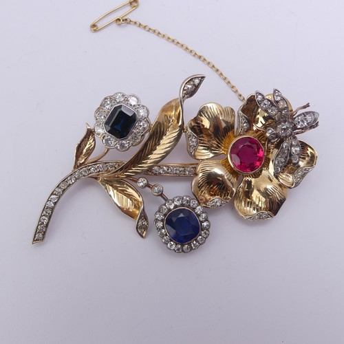 283 - A striking gem set foliate Brooch, formed from other pieces of jewellery including a sapphire and di... 