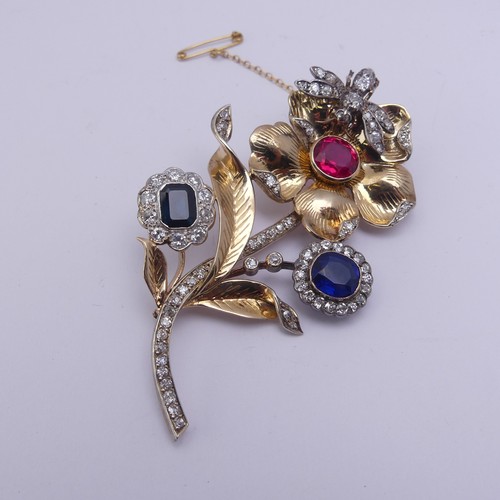 283 - A striking gem set foliate Brooch, formed from other pieces of jewellery including a sapphire and di... 