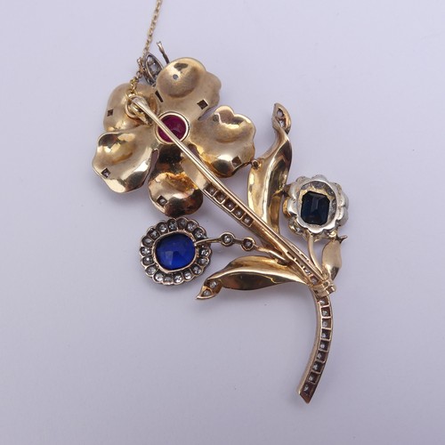 283 - A striking gem set foliate Brooch, formed from other pieces of jewellery including a sapphire and di... 