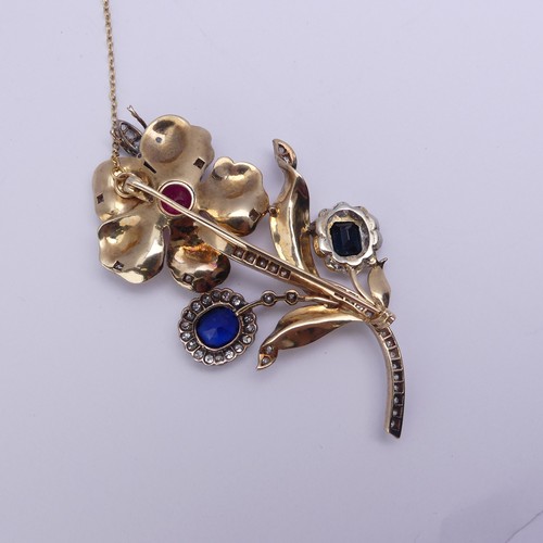 283 - A striking gem set foliate Brooch, formed from other pieces of jewellery including a sapphire and di... 