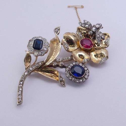 283 - A striking gem set foliate Brooch, formed from other pieces of jewellery including a sapphire and di... 