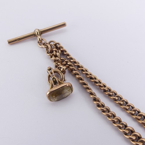 260 - A 9ct rose gold double 'Albert' Watch Chain, the graduated curb link chains each with a clip fitting... 