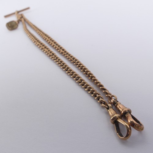 260 - A 9ct rose gold double 'Albert' Watch Chain, the graduated curb link chains each with a clip fitting... 