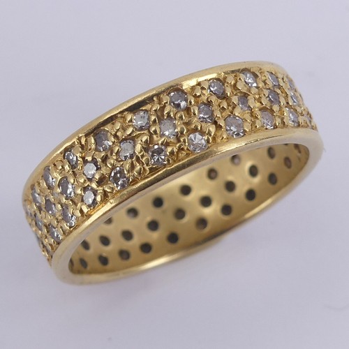 235 - An 18ct yellow gold Band, the textured centre set with three rows of diamond points, 5.5mm wide, Siz... 