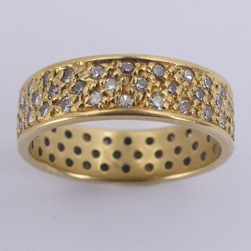 235 - An 18ct yellow gold Band, the textured centre set with three rows of diamond points, 5.5mm wide, Siz... 