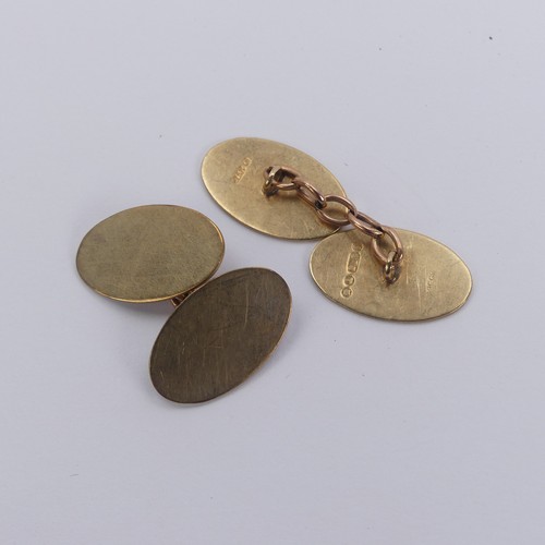 328 - A pair of plain 9ct rose gold oval Cufflinks, 6.3g.