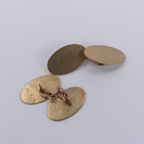 328 - A pair of plain 9ct rose gold oval Cufflinks, 6.3g.