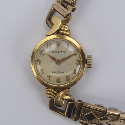 154 - A vintage lady's Rolex Precision 18ct gold Wristwatch, with signed 17-rubies movement, unsigned crow... 