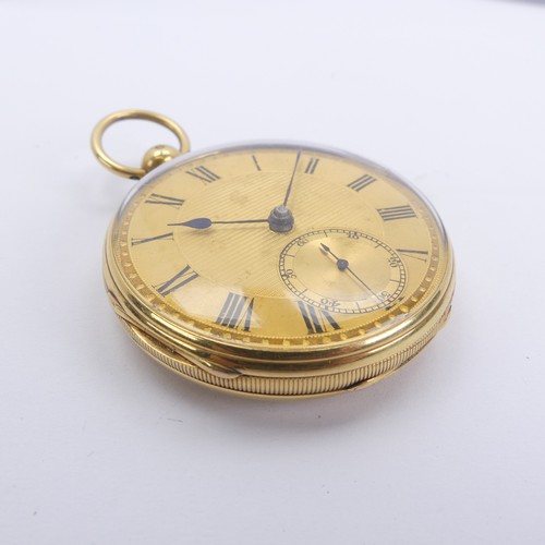 155 - A Victorian 18ct gold open face Pocket Watch, the gilt dial with black Roman Numerals and subsidiary... 