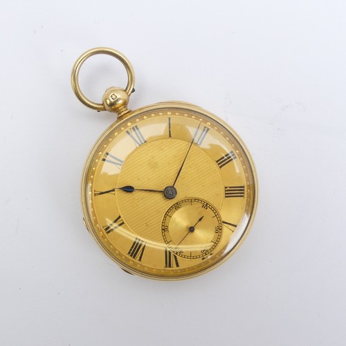 155 - A Victorian 18ct gold open face Pocket Watch, the gilt dial with black Roman Numerals and subsidiary... 