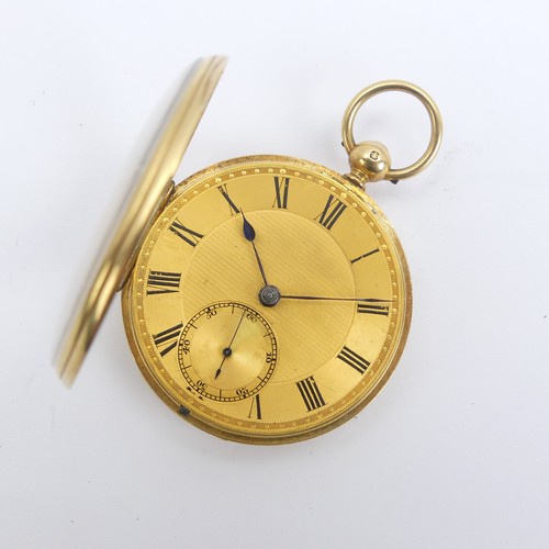 155 - A Victorian 18ct gold open face Pocket Watch, the gilt dial with black Roman Numerals and subsidiary... 