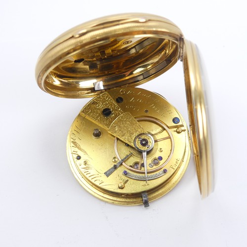 155 - A Victorian 18ct gold open face Pocket Watch, the gilt dial with black Roman Numerals and subsidiary... 