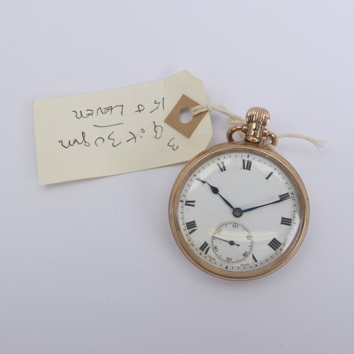 156 - A 9ct gold open face Pocket Watch, the white enamel dial with black Roman Numerals and subsidiary se... 