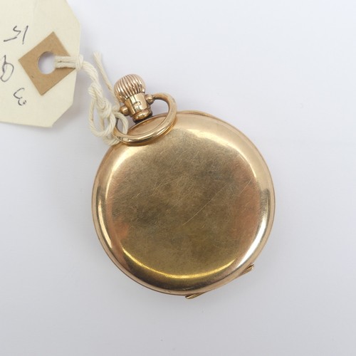 156 - A 9ct gold open face Pocket Watch, the white enamel dial with black Roman Numerals and subsidiary se... 