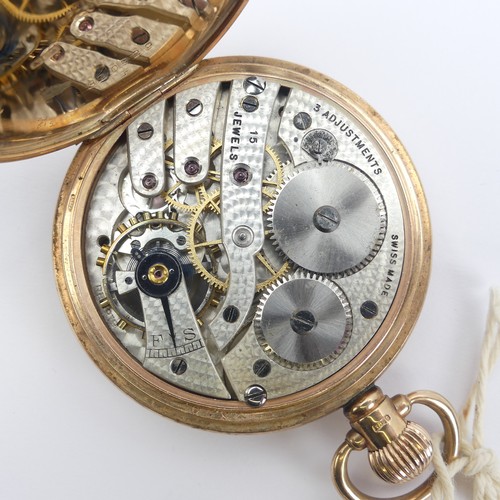 156 - A 9ct gold open face Pocket Watch, the white enamel dial with black Roman Numerals and subsidiary se... 