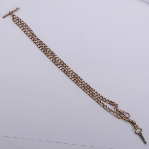 262 - A 15ct rose gold double 'Albert' Watch Chain, the two curb link chains each with a 9ct gold clip, su... 