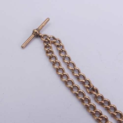 262 - A 15ct rose gold double 'Albert' Watch Chain, the two curb link chains each with a 9ct gold clip, su... 