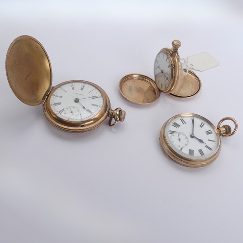 157 - An early 20thC Waltham gold plated hunter Pocket Watch, the signed white enamel dial with Roman nume... 