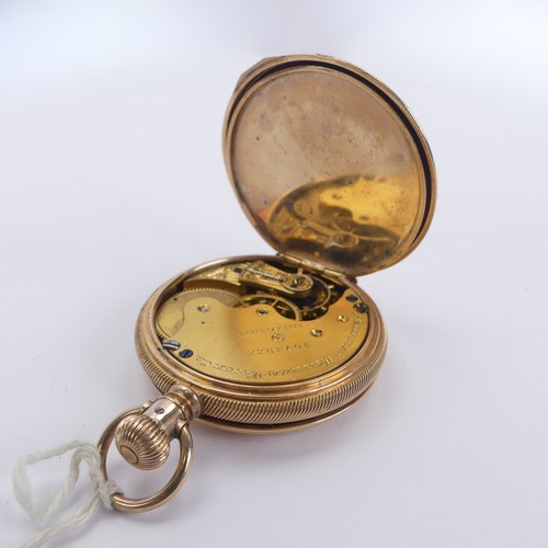 157 - An early 20thC Waltham gold plated hunter Pocket Watch, the signed white enamel dial with Roman nume... 