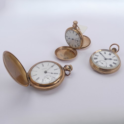 157 - An early 20thC Waltham gold plated hunter Pocket Watch, the signed white enamel dial with Roman nume... 