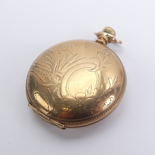 157 - An early 20thC Waltham gold plated hunter Pocket Watch, the signed white enamel dial with Roman nume... 