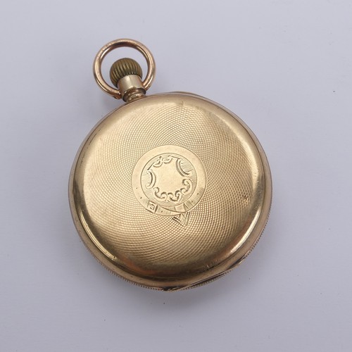 157 - An early 20thC Waltham gold plated hunter Pocket Watch, the signed white enamel dial with Roman nume... 