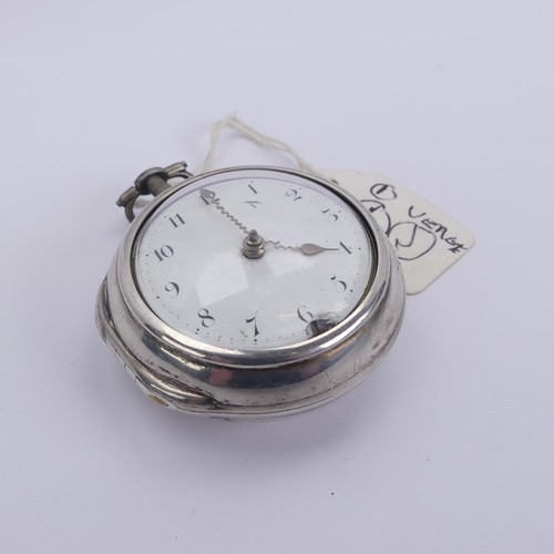 162 - A George II silver pair cased Pocket Watch, the fusee movement with verge escapement signed for Jame... 