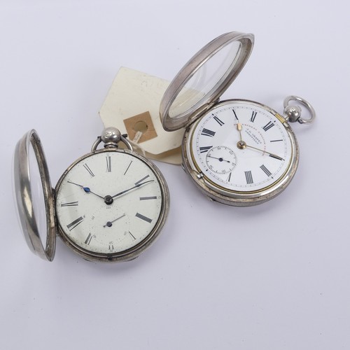 159 - A Victorian silver Pocket Watch, the white enamel dial with black Roman numerals and subsidiary seco... 