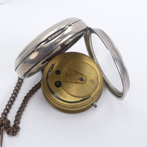 160 - A silver Pocket Watch, the white enamel dial signed 'J.J. Thomas, Pretoria House Portmadoc', with Ro... 