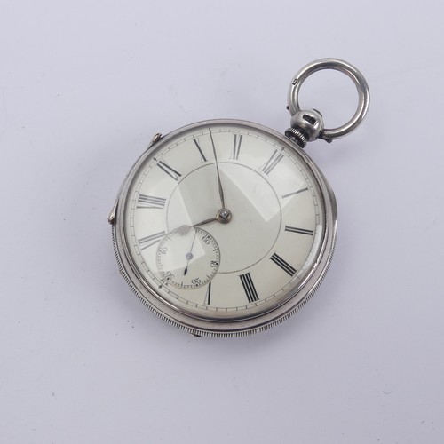 160 - A silver Pocket Watch, the white enamel dial signed 'J.J. Thomas, Pretoria House Portmadoc', with Ro... 