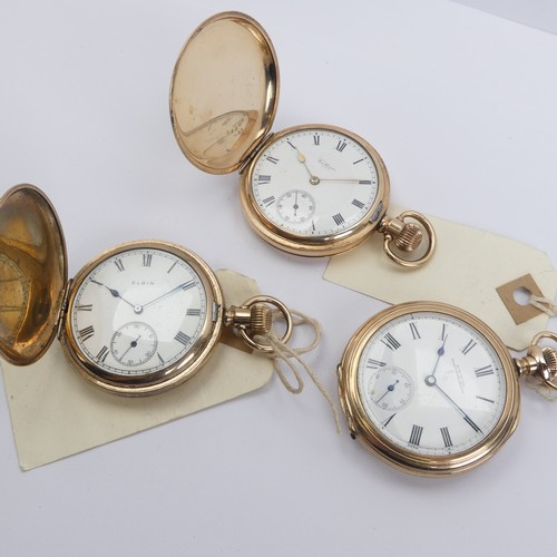 161 - Two early 20thC Waltham gold plated Pocket Watches, one hunter cased with white enamel dial, Roman N... 