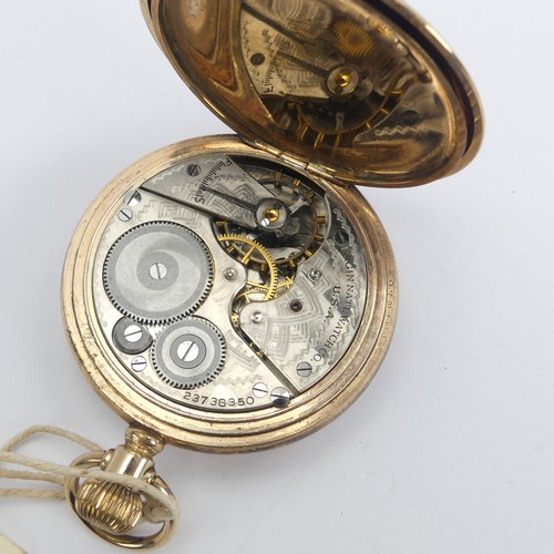 161 - Two early 20thC Waltham gold plated Pocket Watches, one hunter cased with white enamel dial, Roman N... 