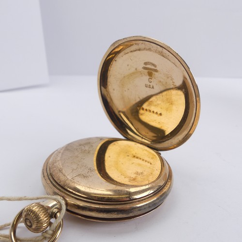 161 - Two early 20thC Waltham gold plated Pocket Watches, one hunter cased with white enamel dial, Roman N... 