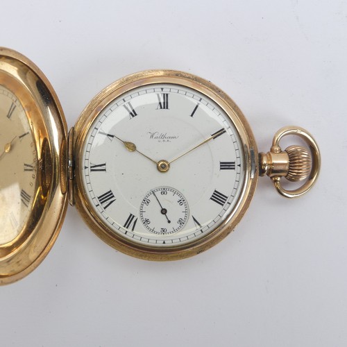 161 - Two early 20thC Waltham gold plated Pocket Watches, one hunter cased with white enamel dial, Roman N... 