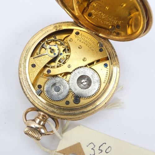 161 - Two early 20thC Waltham gold plated Pocket Watches, one hunter cased with white enamel dial, Roman N... 