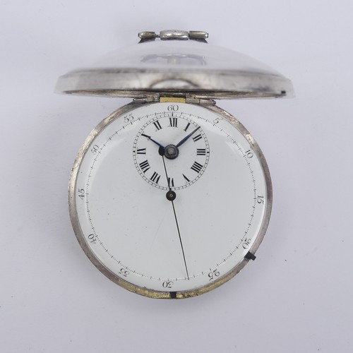 163 - A George III silver pair cased Pocket Watch, the white enamel 'doctor's' dial with centre seconds wi... 