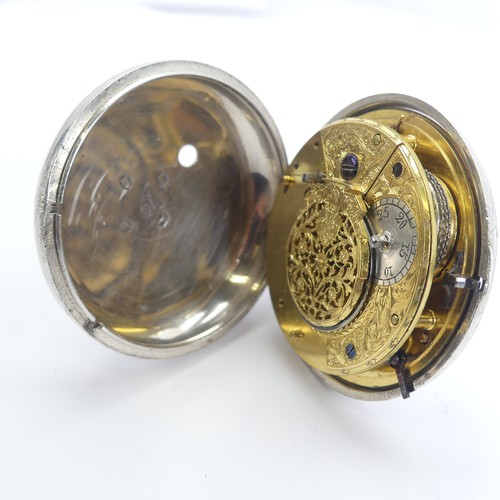 163 - A George III silver pair cased Pocket Watch, the white enamel 'doctor's' dial with centre seconds wi... 